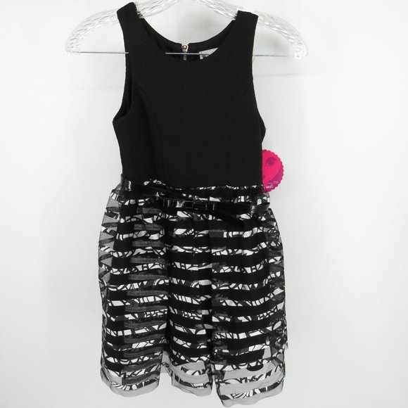 Emily West Girls Black Silver Dress Belted Waist 8 NWT $68 - Picture 1 of 4